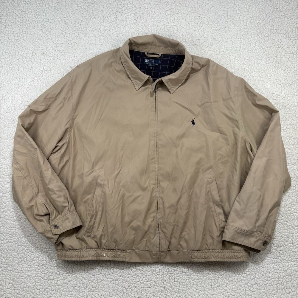 Polo Ralph Lauren Jacket Mens 3XB Khaki Bi-Swing Bomber Plaid Lined Harrington
